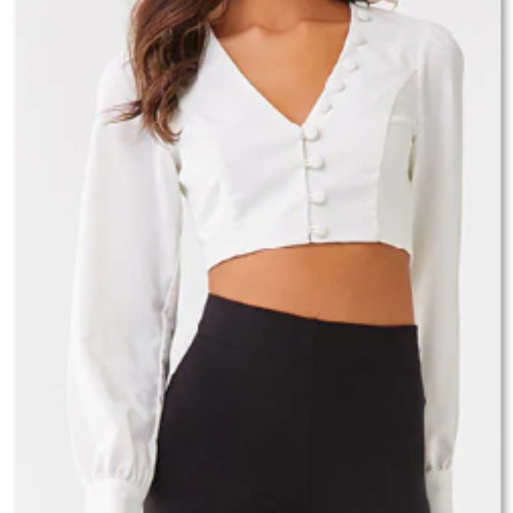 Forever 21 Button-Accent Crop Top size Small White